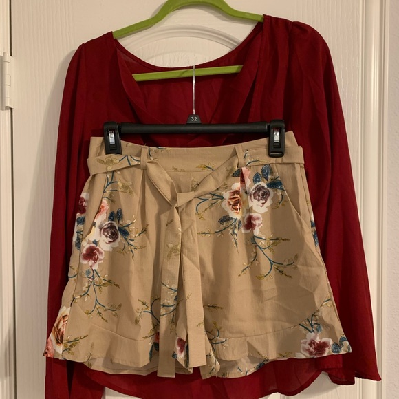 Burgundy/wine color chiffon backless blouse with cross cross back. - Picture 3 of 4